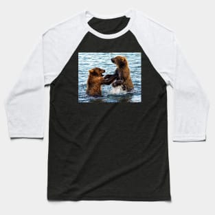 Young Kodiak Brown Bears Play Wrestle In Water Alaska Baseball T-Shirt